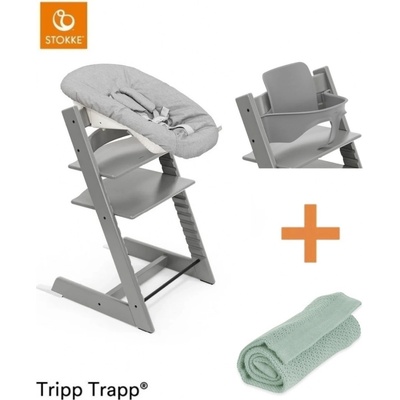 Stokke Set Tripp Trapp + Baby set + Newborn set Storm Grey + deka Sage Green