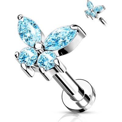 S4U Labreta helix tragus piercing motýlek tyrkysový (1,2 x 6 mm) LB0023Q-1206