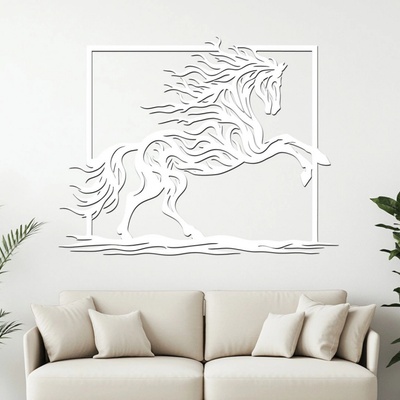 dřevo života Dřevěný obraz HORSE Rozměry (cm): 60x47, Zvolte barvu dekoru: Bílá