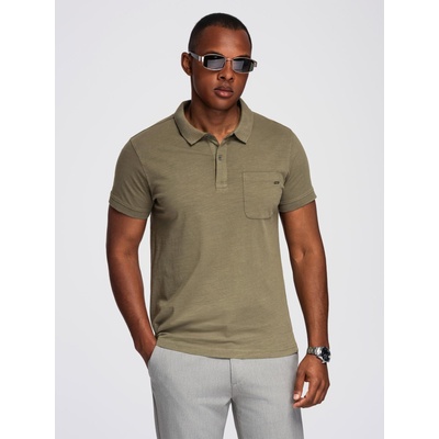 Ombre Clothing Мъжко поло тенискo с декоративни бутони - тъмно маслинено зелено V5 S1744 Ombre Clothing Ombre Clothing | Zelen | МЪЖЕ | S