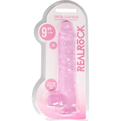 REALROCK průhledné realistické dildo růžové 22 cm