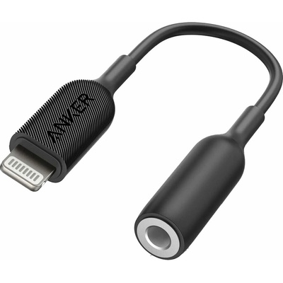 Адаптер от Lightning към 3.5 мм аудио жак за устройства с Lightning порт (10 см) - Anker MFi Lightning to 3.5 mm Audio Adapter (черен) (A8193H11)