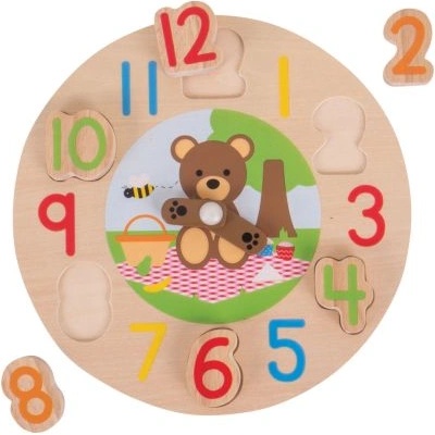Bigjigs Toys - Дървен образователен часовник-сортер - Меченце (BJ262)