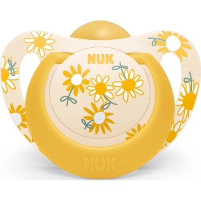 Nuk Каучукова залъгалка Nuk - Star, 6-18 месеца, жълта с цветя (10734076)