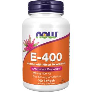 NOW NOW Vitamin E-400 IU with Selenium, 100 Softgels