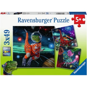 Ravensburger Детски пъзел Ravensburger 3 x 49 части - Динозаври в космоса (5127)