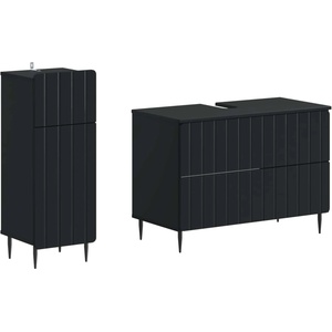 vidaXL Комплект шкафове за баня от 2 части ZWOLLE Черно (3417676)