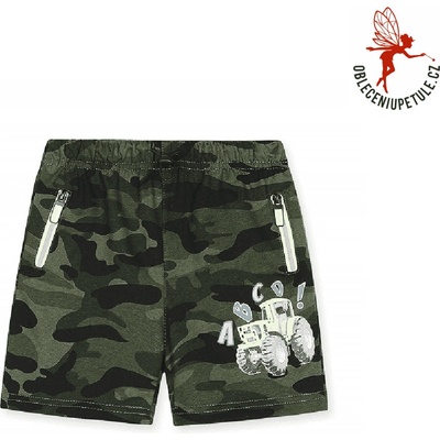 Kugo chlapecké maskáčové kratasy tmavě zelené khaki s modrým zipem