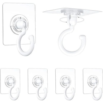Byffoer 6 kusů háčků samolepicí háčky otočné o 360° stropní háčky háčky na ručníky bez vrtání – Zboží Mobilmania