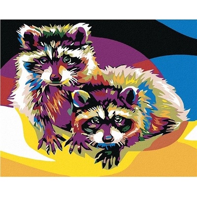 zuty Malování podle čísel Barevní mývalové 100 x 80 cm bez rámu a bez vypnutí plátna