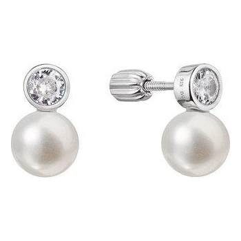 Evolution Group strieborné náušnice kôstky s riečnou perlou guľatou a jedným zirkónom 21090.1B