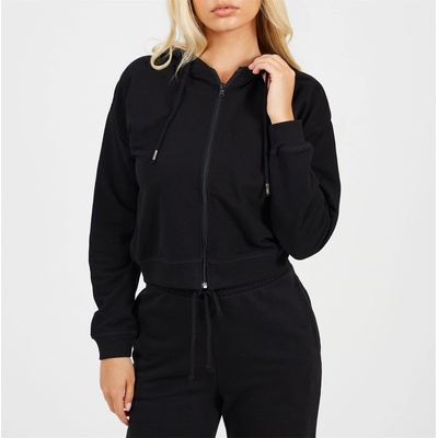 Brave Soul Суичър Brave Soul Cropped Zip Through Hoodie with Pockets - Black
