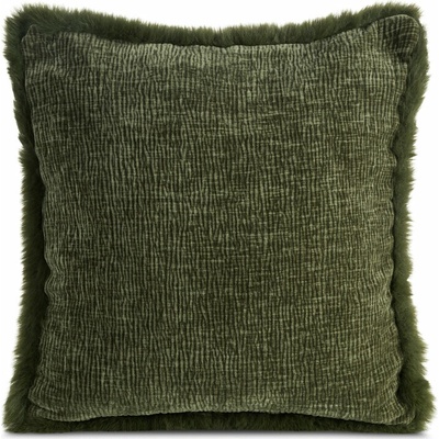 Takoy Povlak na polštář 45x45 cm olivový žinylkový zdobený kožešinkou na okrajích BLANCA 01-HF-478922 | 45 x 45 cm