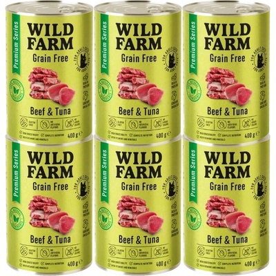 WILD FARM Premium Grain Free Beef and Tuna 6x400g - беззърнена храна за котки