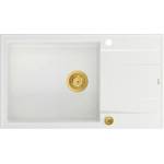 Quadron Unique Evan 136 XL вградена композитна мивка бяло-златна 86x50 см (HCQE58650U1_PVDG1_P2O) Мивка за вграждане