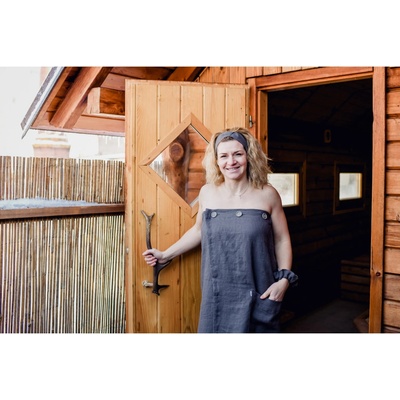 Nelly Dámská saunová sada tmavě šedá kilt žíňka čelenka gumička turban