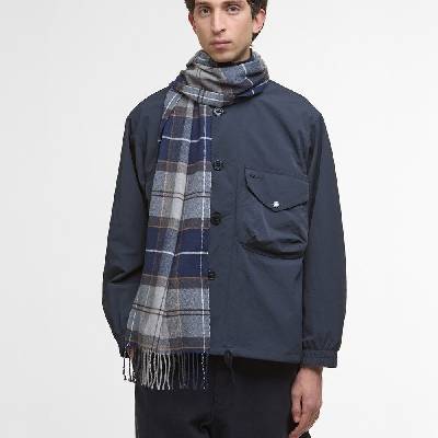 Tartanová šála z akrylu Barbour Galingale Tartan Scarf Grey Midnight Tartan