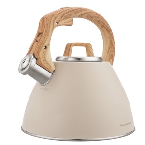 KLAUSBERG Свирещ чайник Klausberg KB 7954, 2.5 л, Неръждаема стомана, Топлоизолирана дръжка с дървесен ефект, Индукция, Бежов/кафяв