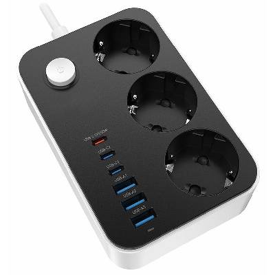 COLORWAY Prodlužovací napájecí přívod/ 3x Schuko/ 3x USB-C 20W/ 3x USB-A/ kabel 2m