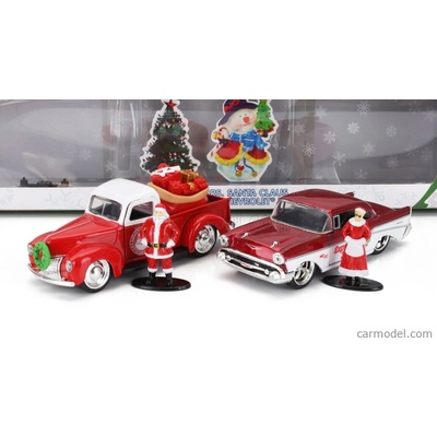 Jada Ford usa Set Holiday Rides 2022 Pick-up 1941 With Chevrolet Bel Air 1957 With Santa Claus babbo Natale & Mrs. Santa Claus Figures Červená Met Bílá 1:32