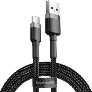Baseus Кабел Baseus Cafule USB-C, 3A, 1m, сиво-черен (CATKLF-BG1)