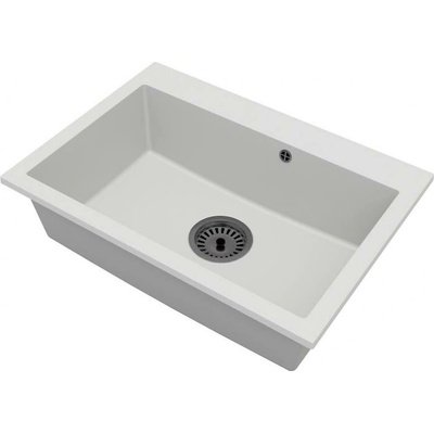 DobreSny Granitový dřez Elite bílý + sifon černý 70 x 50 x 21 cm