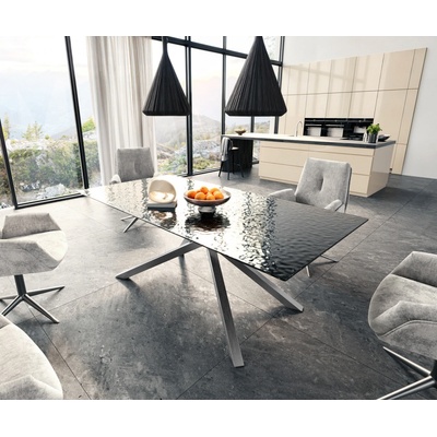 DELIFE Edge 200 x 100 sklo s reliéfem kouřově černé 3D design křížová podnož nerezová ocel