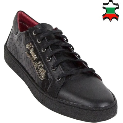 Български обувки Мъжки кецове от черна естествена кожа с кроко ефект 33707