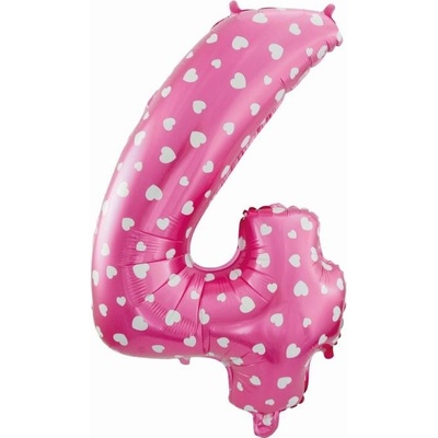 Godan balloons Fóliový balónek Číslo 4 růžový se srdíčky 61 cm KK