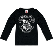 CurePink: dětské tričko Harry Potter s dlouhým rukávem: Erb Bradavic Hogwarts Logo černá bavlna