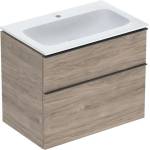 Geberit Комплект стенен долен шкаф Geberit iCon, цвят орех хикори, 2 чекмеджета и мивка 75 см, бял (502.336.JR.1)