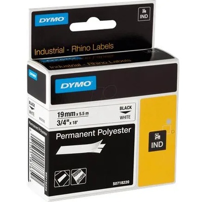 DYMO Етикетираща лента за машини, устойчив полиестер, 19 мм x 5, 5 м, DYMO "Rhino", бяло-черна 18484 (18484)