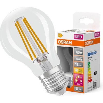 Osram LED žiarovka E27 A60 6,5W 60W 806lm 2700 Warm 300° Filament 3-stupňová stmievateľná STAR