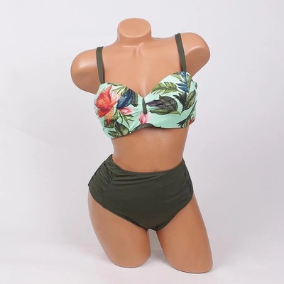 Макси бански в светло и маслено зелено с цветя - чашка d