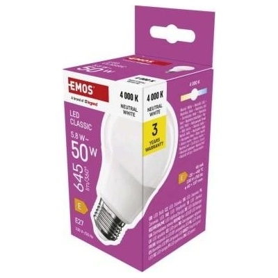 Emos LED žárovka Classic A60 E27 5,8 W 50 W 645 lm Neutrální bílá