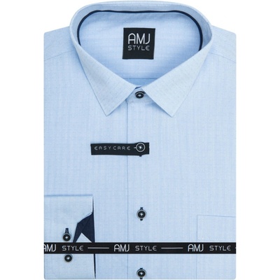 AMJ pánská bavlněná košile dlouhý rukáv slim fit VDSR1492 světle modrá tečkovaná