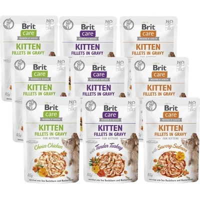 BRIT CARE Cat Kitten Fillets in Gravy Mix Smaków with Sea Buckthorn and Nasturtium 9x85 g