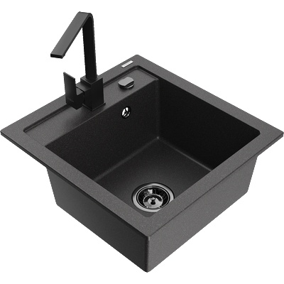 Mexen Vito гранитна мивка с 1 камера и кухненски смесител Rita, черен на бели точки - 6503-76-670300-70-B (6503-76-670300-70-B)