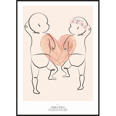 Jen tak z lásky Plakát Miminko v životní velikosti 50 x 70 cm Barva pozadí: Béžová, Varianta: Na bříšku se srdíčkem - sourozenci