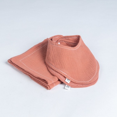 Tulimese souprava mušelínová lososová 2x slintáček + 2x utěrka 35 x 35 cm