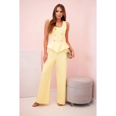 Kesi dámský komplet bez rukávů s širokými nohavicemi a ozdobnými knoflíky žlutý