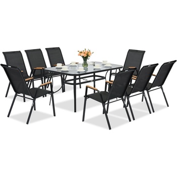 Garden Point Комплект черни метални градински мебели Modena/Bitonto Wood за 8 души Garden Point (GAP1075-8)