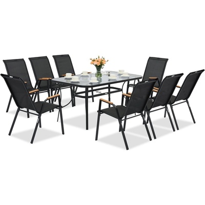 Garden Point Комплект черни метални градински мебели Modena/Bitonto Wood за 8 души Garden Point (GAP1075-8)