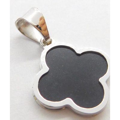 Klenoty Budín Dámský přívěsek z bílého zlata s černým smaltem čtyřlístek HK3131