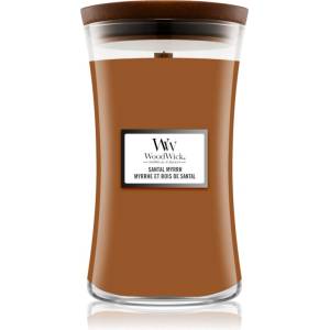 WoodWick Santal Myrrh ароматна свещ с дървен фитил 610 гр