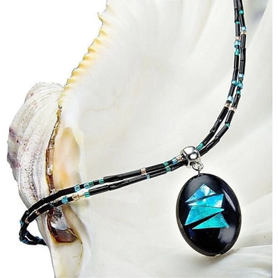 Lampglas Výrazný náhrdelník Turquoise Shards s perlou s rýdzim striebrom NP12