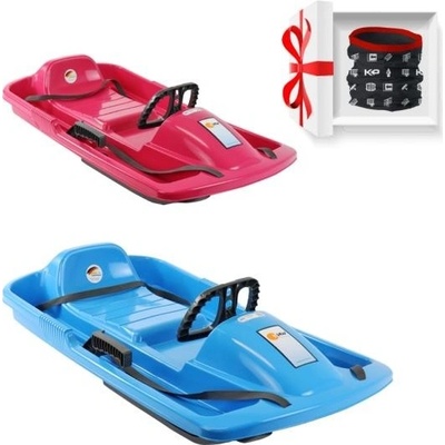 KHW Snow Fox Xmas set BP - 2x detské boby s volantom a ručnou brzdou, modré/ružové + darček KP šatka