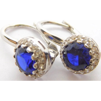 Klenoty Budín dámské krásné náušnice z bílého zlata se zirkony a modrými safíry HK2220