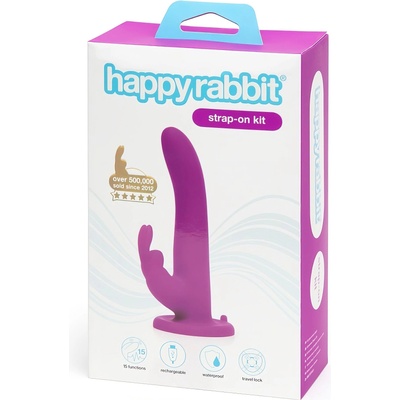 Happy Rabbit Strap-On - закачлив вибратор за двойки (лилав)
