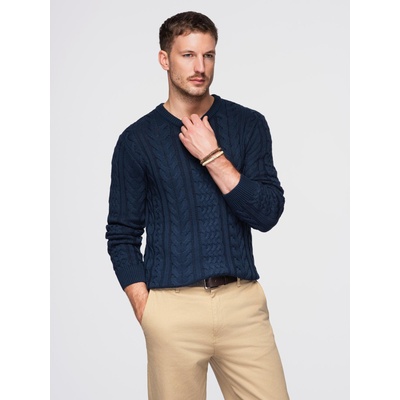 Ombre Clothing Мъжки елегантен пуловер със интересна плетка - тъмносиня V5 OM-SWSW-0173 Ombre Clothing Ombre Clothing | Sin | МЪЖЕ | XL